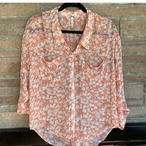 Free People Floral Sheer Blouse
